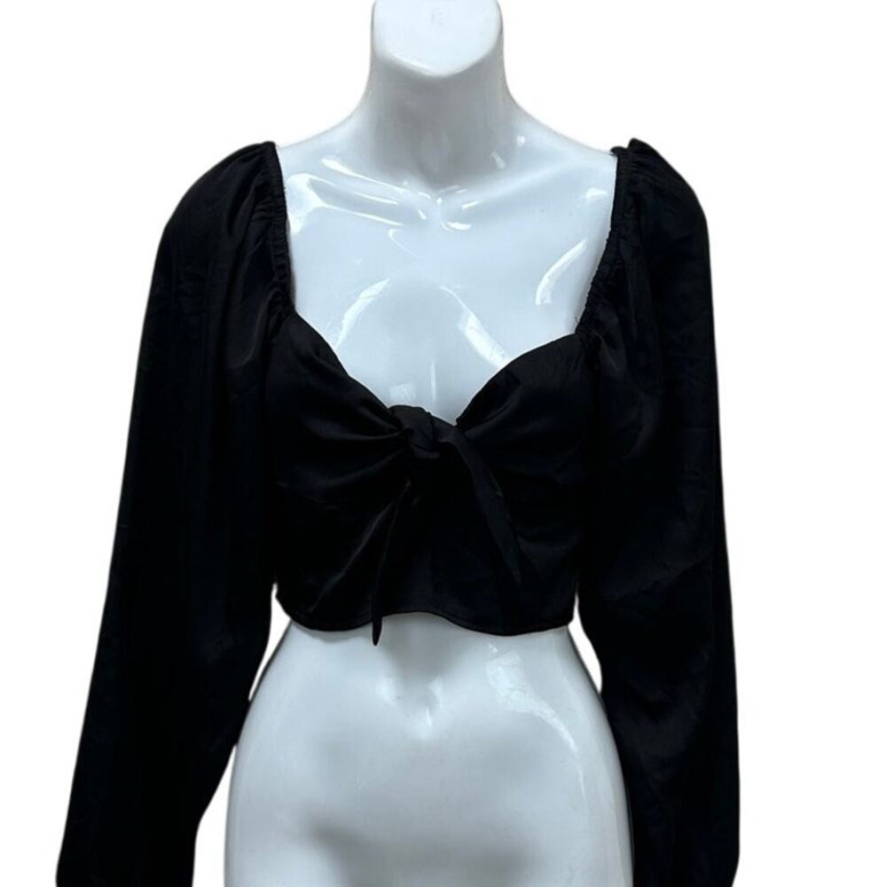 Princess Polly Black Satin Tie Front Top size 4